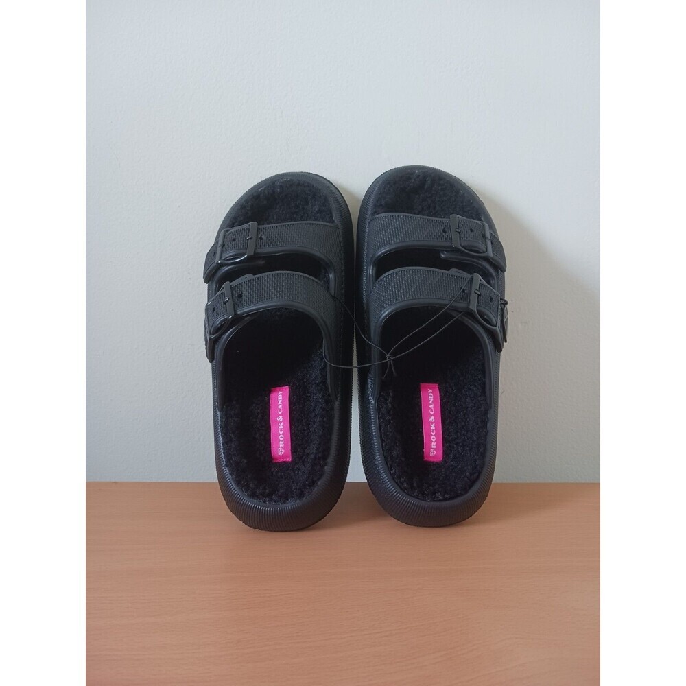 Rock & Candy Pillow Comfort Slide Sandals Womens Size 8 Black‎ Double Buckle